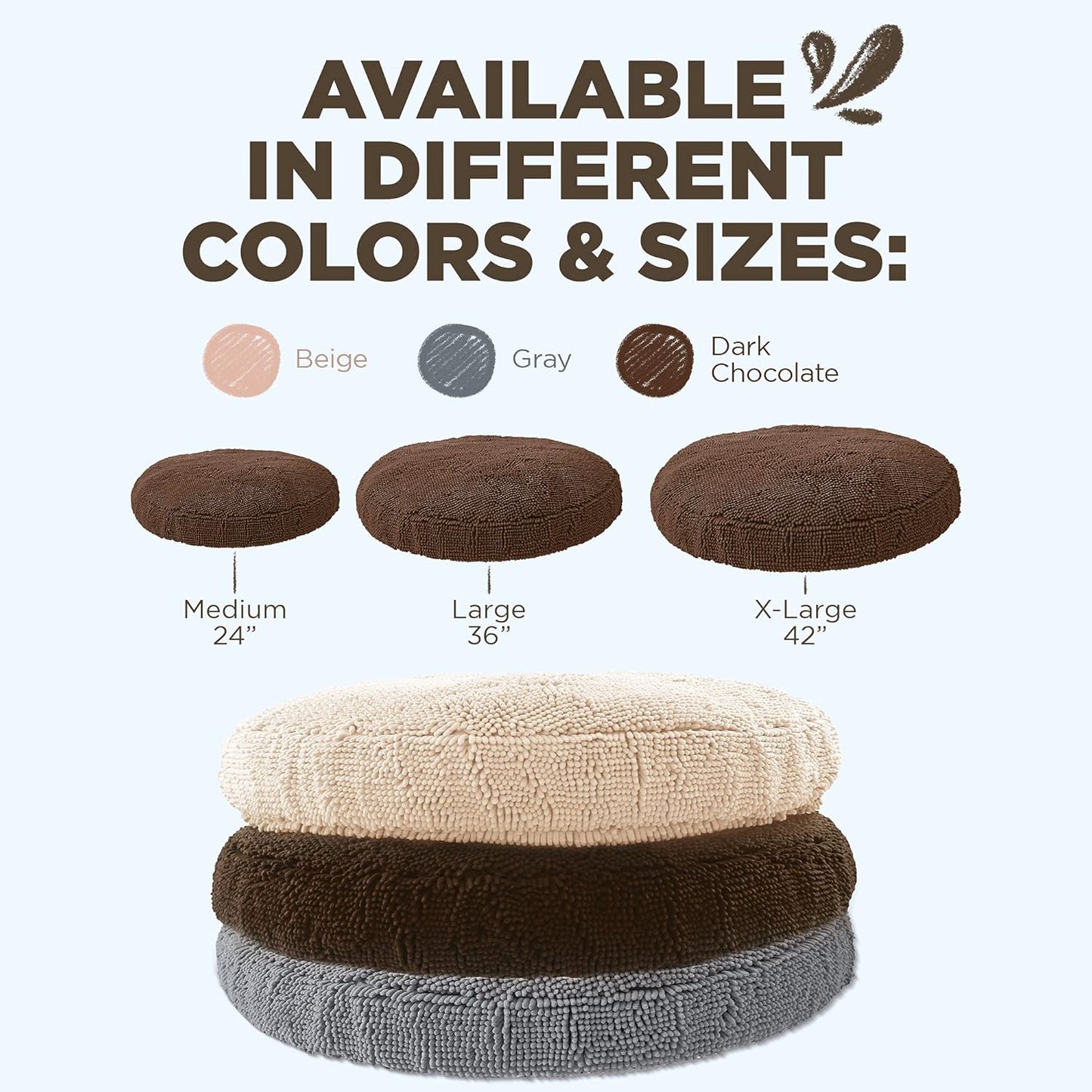 Super Snoozer Dog Bed - Microfiber Chenille round Bed for Dogs - Moisture Wicking Comfort - Removable Washable Cover (Dark Chocolate, Medium 24”X24”X6”)