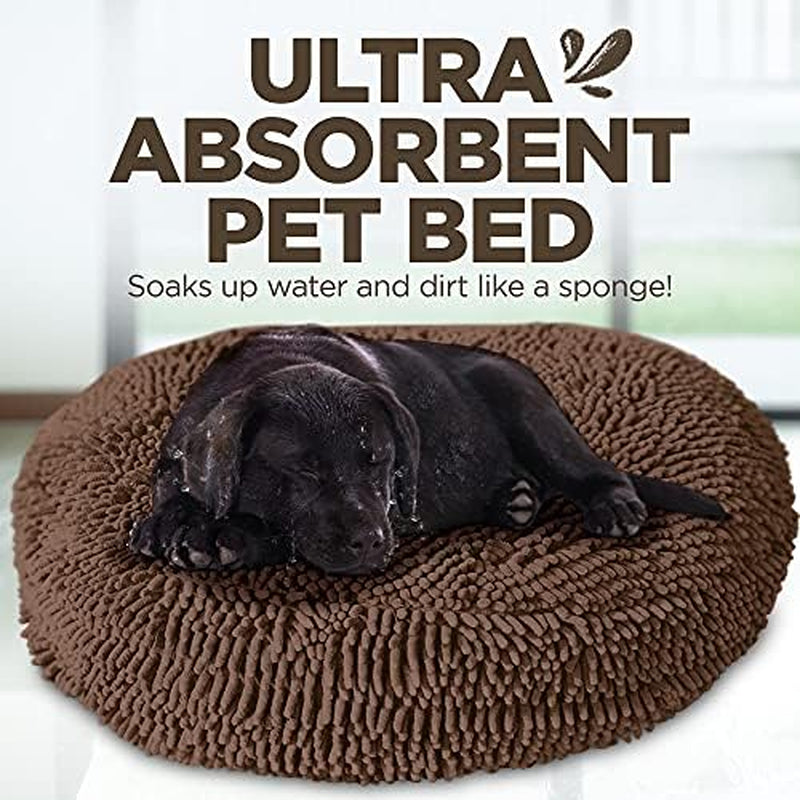 Super Snoozer Dog Bed - Microfiber Chenille round Bed for Dogs - Moisture Wicking Comfort - Removable Washable Cover (Dark Chocolate, Medium 24”X24”X6”)