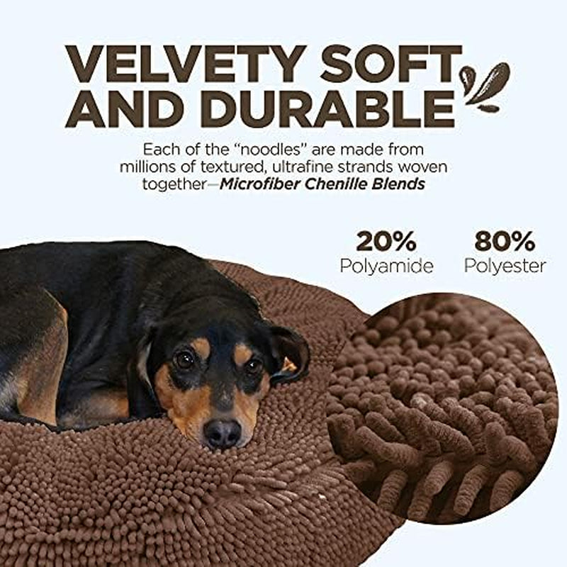 Super Snoozer Dog Bed - Microfiber Chenille round Bed for Dogs - Moisture Wicking Comfort - Removable Washable Cover (Dark Chocolate, Medium 24”X24”X6”)