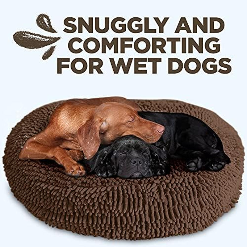 Super Snoozer Dog Bed - Microfiber Chenille round Bed for Dogs - Moisture Wicking Comfort - Removable Washable Cover (Dark Chocolate, Medium 24”X24”X6”)