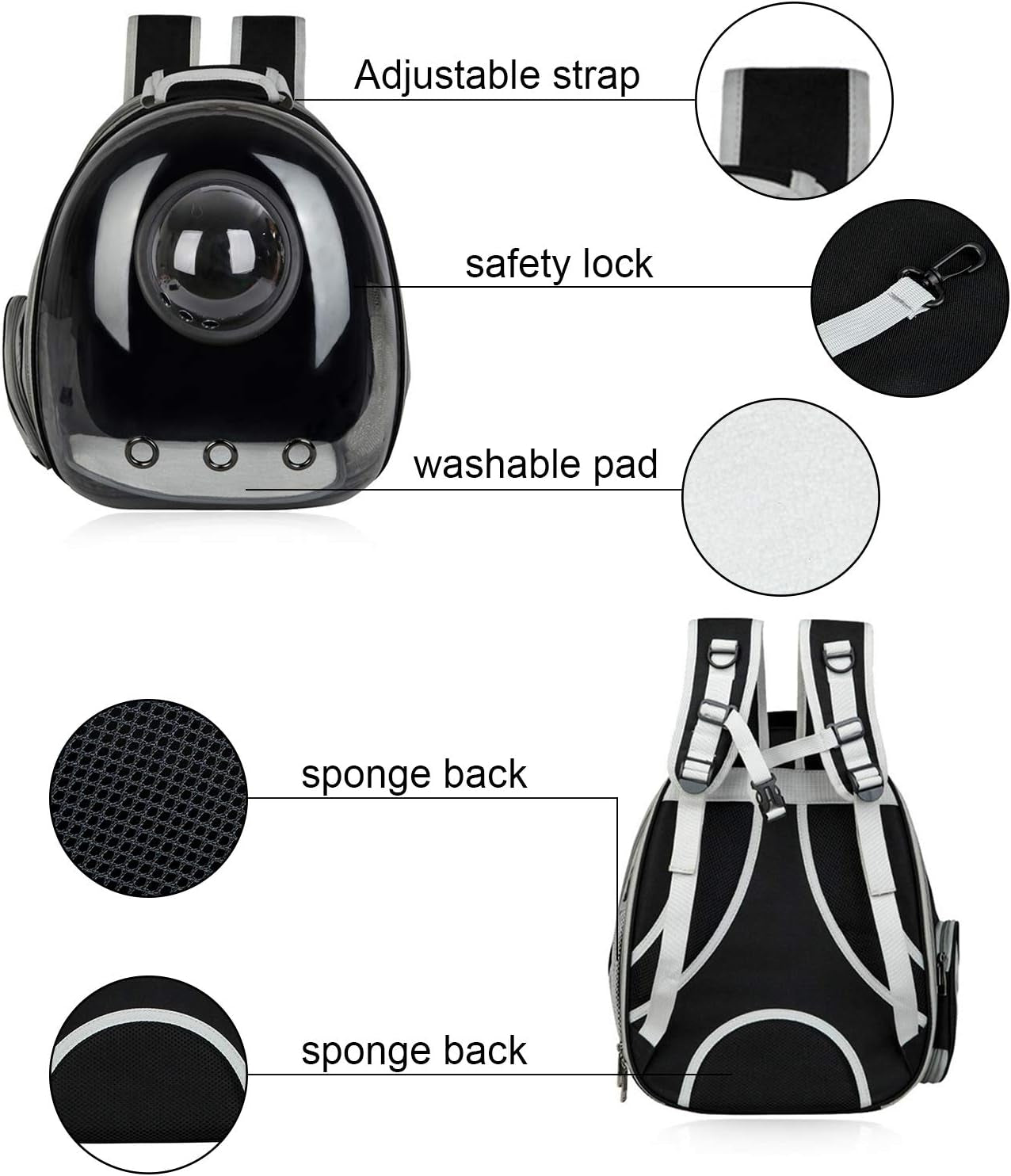 Black Cat Carrier Dog Carrier Backpack, Pet Carrier Back Pack Pack for Small Medium Cat Puppy Doggie, Dog Body Carrying Bag Travel Space Capsule for Travel, Hiking, Walking & Outdoor Use