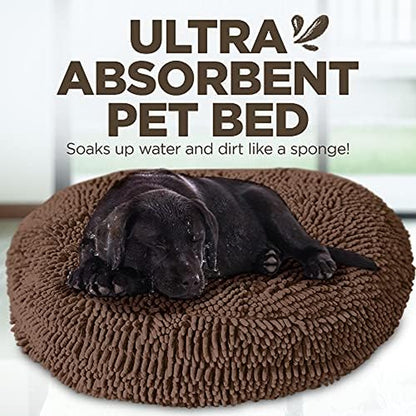 Super Snoozer Dog Bed - Microfiber Chenille round Bed for Dogs - Moisture Wicking Comfort - Removable Washable Cover (Dark Chocolate, Medium 24”X24”X6”)