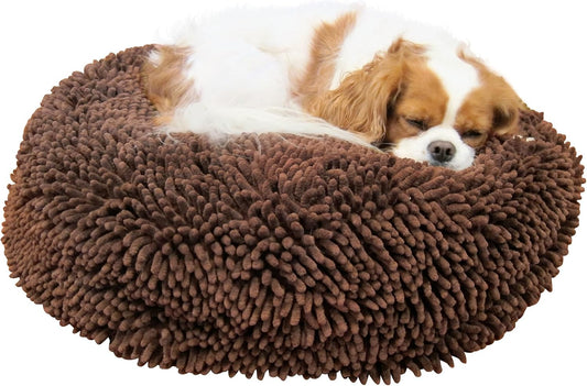 Super Snoozer Dog Bed - Microfiber Chenille round Bed for Dogs - Moisture Wicking Comfort - Removable Washable Cover (Dark Chocolate, Medium 24”X24”X6”)